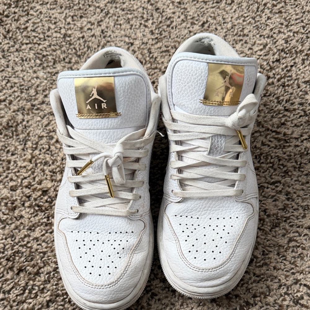 Jordan White Sneakers with Gold Accents